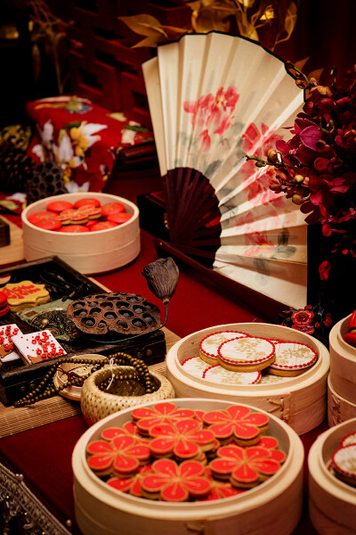 汉服 婚礼 中式甜品桌