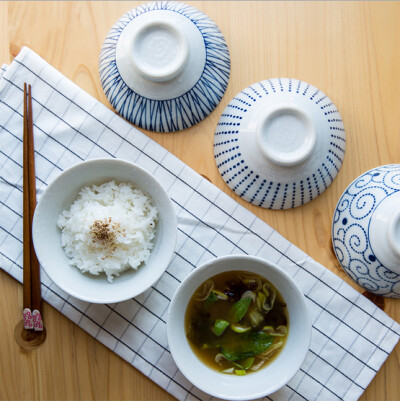 日本进口美浓烧釉下彩陶瓷餐具 日式和风白陶米饭碗汤碗 雪花釉