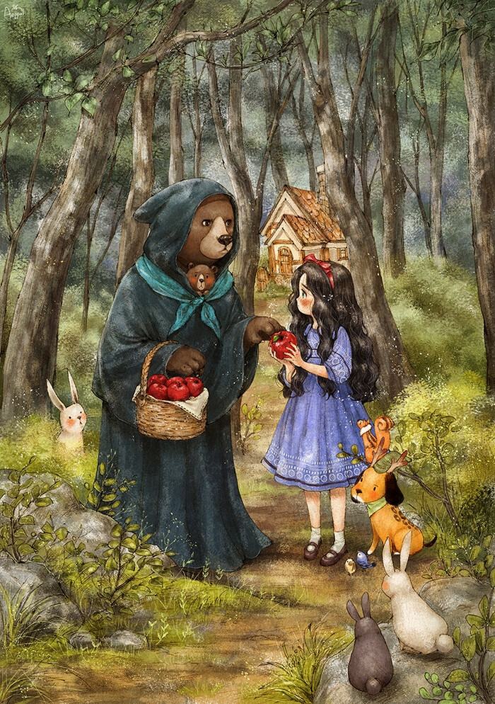 童话的想象…这个苹果，吃吗？ ~ 来自韩国插画家Aeppol 的「森林女孩日记-2016」系列插画。