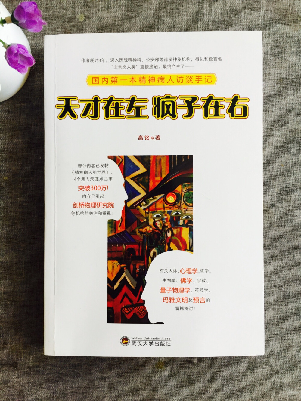 《天才在左疯子在右》高铭
有多少疯子，在自己的世界里正常着。
有多少天才，在自己的世界里疯狂着。
一堵围墙，区分两个截然不同的世界。
围墙内外，疯狂与正常。
围墙之上，困惑与彷徨。
一本书，拆掉围墙。