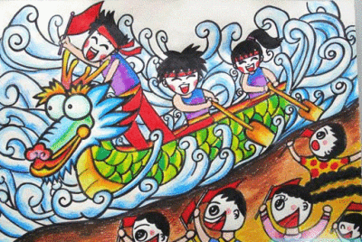 端午节儿童画图片-龙舟竞赛;;