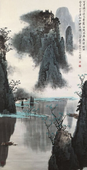 漓江烟雨 白雪石山水画欣赏