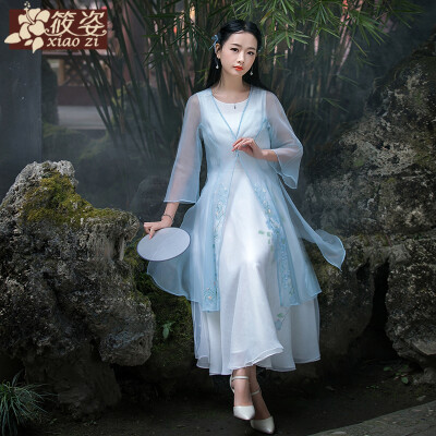 筱姿 一素茉馨 2016夏季新款复古女装绣花透视薄纱外套长开衫-