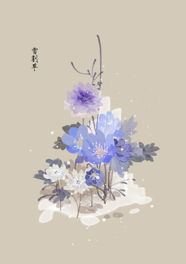 花草、水墨、封面、淡雅、唯美、插画、古风