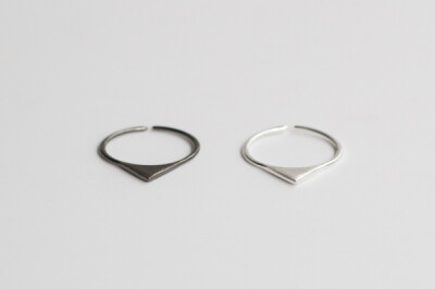日韩S925纯银简单几何积木童趣三角形开口拉丝戒指男女二件包邮