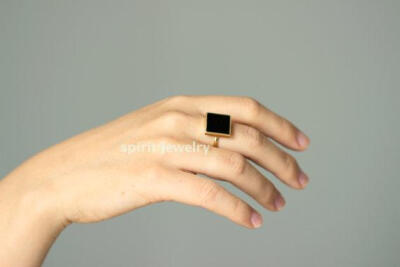 14k大宝石戒指黑玛瑙大气戒指金戒指手工制作黑玛瑙戒指