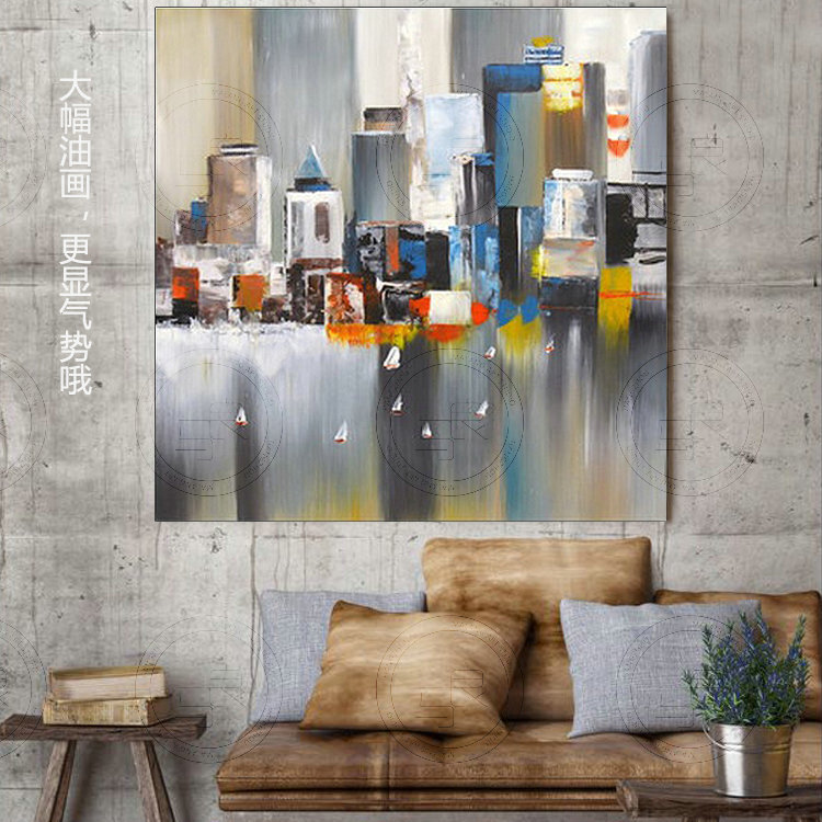 城市风景 原创高品位纯手绘油画现代简约北欧风格家居客厅卧室