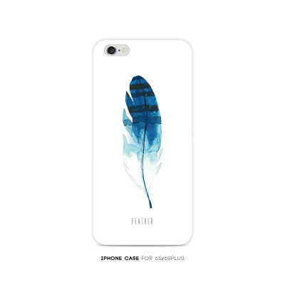 目意思 原创白色苹果文艺手机全包软壳 iPhone6s plus深蓝色羽毛