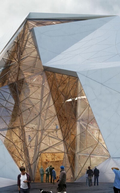 This rock climbing gym resembles a big rock.designed by New Wave Architecture in Polur.