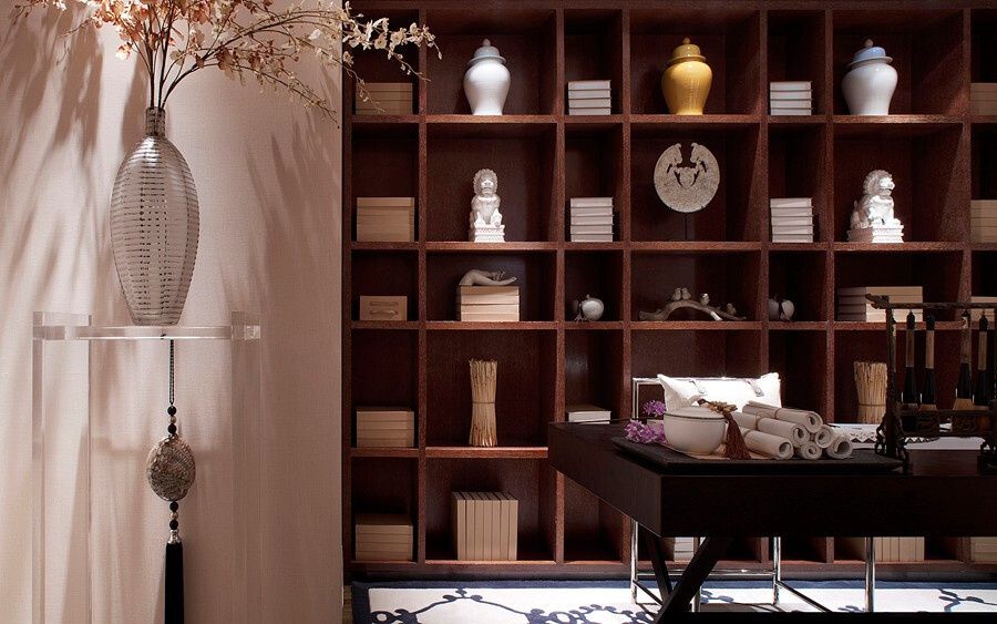 自然古朴的新中式风格三室两厅新中式书房装修效果图设计欣赏