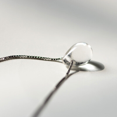 Joy925银饰 设计师原创 天然白水晶锁骨链 生日礼物 透明水滴项链