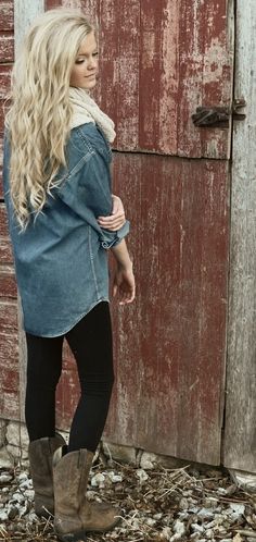 comfy street style fall outfits denim leggings boots scarf - Click image
to find more Women's Fashion Pinterest pins