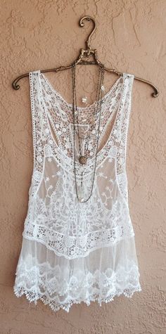 White Patchwork Grenadine Hollow-out Sheer Bohemian Lace Vest - Vests - Tops