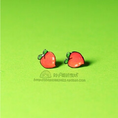 桃子 水果 热缩片 耳钉 耳环 吸铁石 夏天 卡通