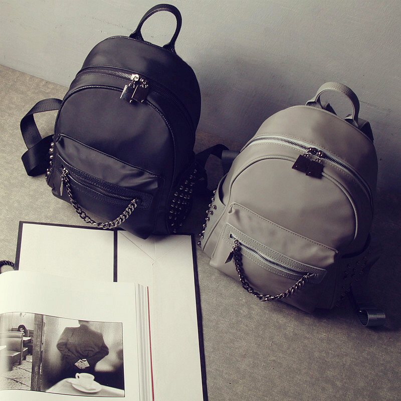 2016双肩包女包欧美复古链条铆钉背包大容量防水旅行包书包潮