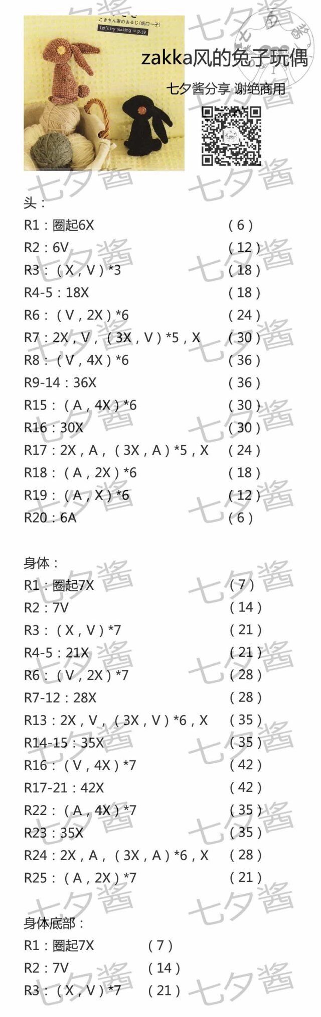 关注七夕酱de水云间微信公众号，进入微信群，与手工爱好者们一起交流手作的乐趣（兔子图解1）