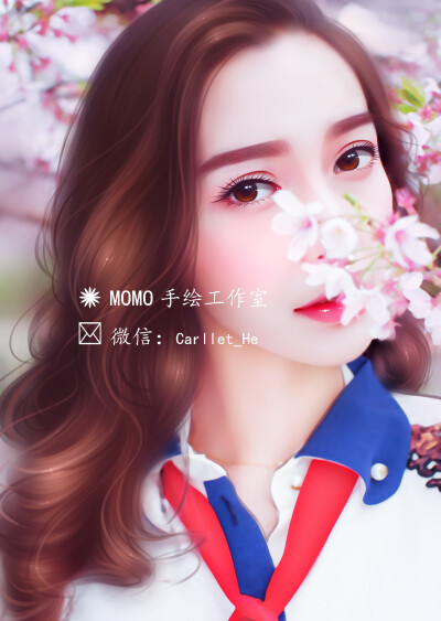 转手绘、转鼠绘、人物、头像、唯美、sai、photoshop、Angelababy、学生装、桃花。