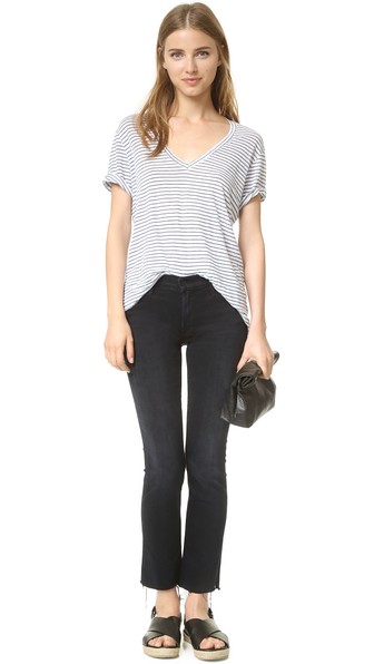 MONROW Stripe Slim V Neck Tee