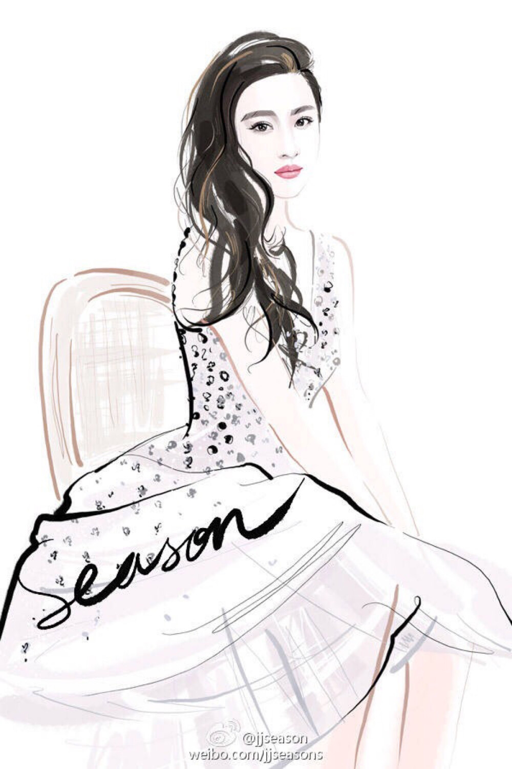 #jjseason插画# #时尚##插画# -----@刘亦菲 身着@Dior迪奥 水晶镶嵌连衣裙，优雅柔美登上@VOGUE服饰与美容 7月新娘特刊封面。