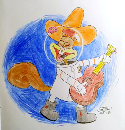 Sandy Cheeks playing guitar
Spongebob