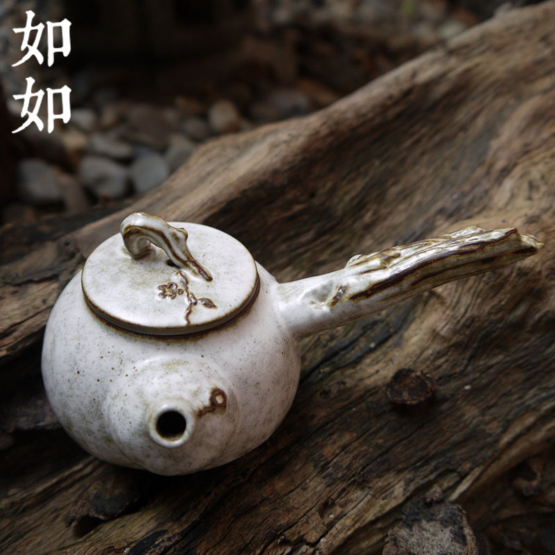 仿古手工粗陶茶壶侧把壶日式手工茶具陶瓷茶壶创意禅意侧把