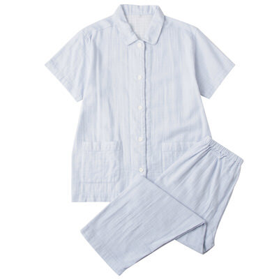 代购 无印良品 MUJI 日本代购 有机棉无侧缝双层纱柔软短袖睡衣4月新