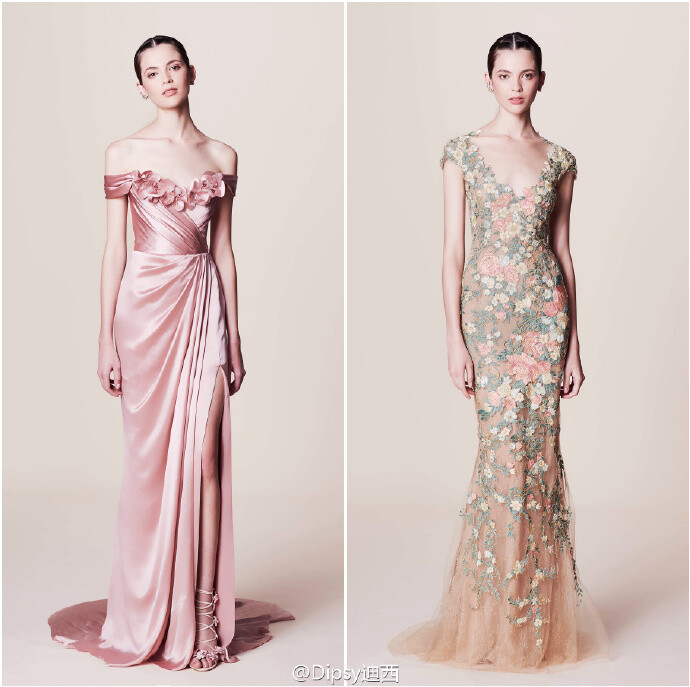 Marchesa Resort
2017┃珠片宝石流苏羽毛，手工制作而成的3D立体花卉刺绣～设计师这一季要讲述的是纸醉金迷的拉斯维加斯夜场派对～灵感来自95年Martin Scorsese执导的美国电影《赌城风云》～色调通过午夜的蓝，妖魅的紫所发散～