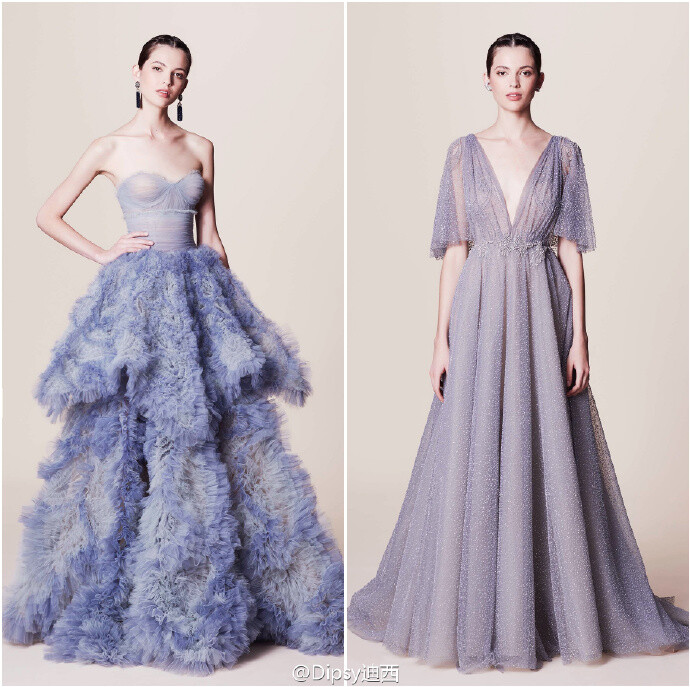 Marchesa Resort
2017┃珠片宝石流苏羽毛，手工制作而成的3D立体花卉刺绣～设计师这一季要讲述的是纸醉金迷的拉斯维加斯夜场派对～灵感来自95年Martin Scorsese执导的美国电影《赌城风云》～色调通过午夜的蓝，妖魅的紫所发散～