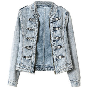 Double-Breasted Stand Collar Denim Coat