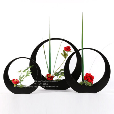 花器摆件 简约现代黑色圆形花篮 创意阿尔忒弥斯花器台面花盆