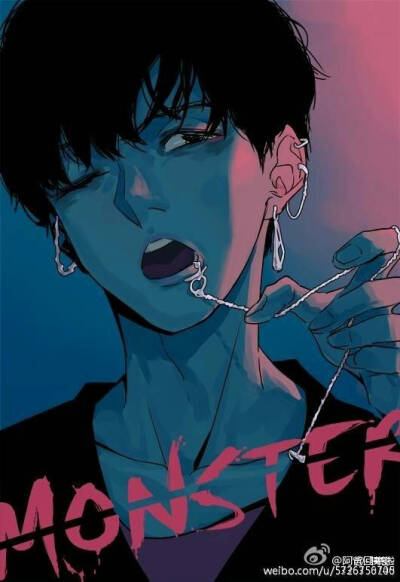 exo monster 伯贤 边阿爸 嘴唇上的环太撩人了，漫画里的少年啊