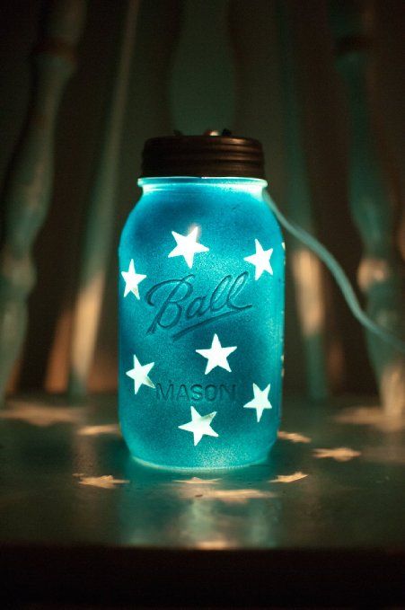 Mason Jar Night Light, Blue with Stars