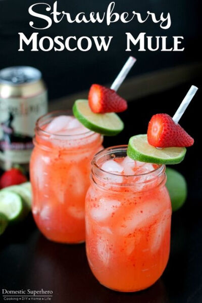 Strawberry Moscow Mules- a spin on traditional Moscow Mules: Ginger Beer, Lime, Vodka, & Strawberries make the perfect combination for this warm weather drink!