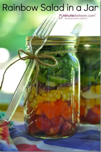 Salad in Jar - St. Patrick's Day Recipe Ideas - Rainbow Salad in Jar @Mason Jar Crafts Love