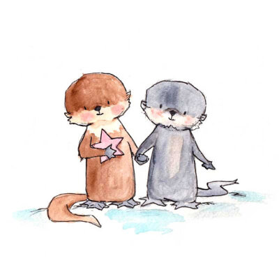 Otter Pup Pals -- Nursery Art Print, New Baby, Girl, Boy