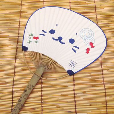 日本制 和风系列可爱海豹夏日限定版萌脸和室纸竹扇子结实
