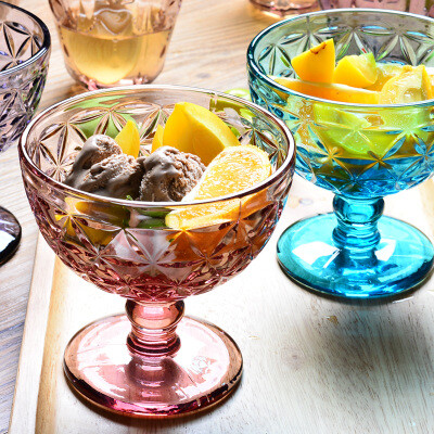 吉乐岛浮雕沙拉碗玻璃冰激凌杯6个套装 甜品沙冰碗冰淇淋杯雪糕杯
