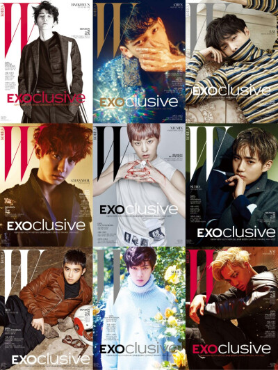 #EXO#与时尚杂志《W Korea》进行“EXOclusive”项目！
从6月24日到7月23日在SM Communication Center一层、SMTOWN @ coexartium六层举行展示会！
全成员以九种个人版本登上7月号封面！