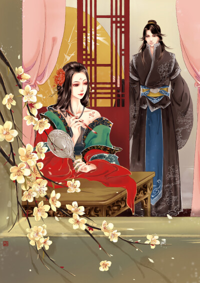古风，插画，手绘，美人