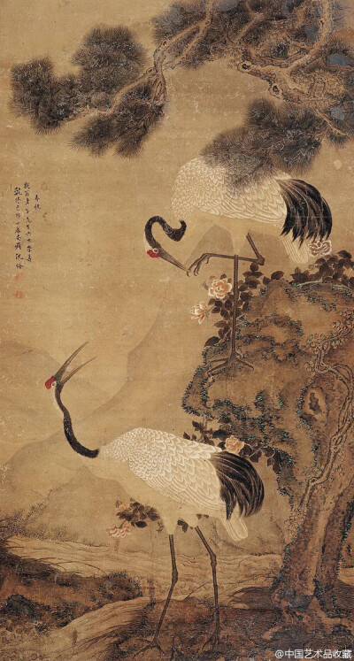 #南蘋画派#【 清 沈铨 《花鸟图》 】沈铨花鸟画风格多样，博采众家之长，“古法之佳者采之，垂绝者继之，不佳者改之，未足者增之，西方之可采者融之”。设色造型方面远宗五代时期黄筌写生法、近取吕纪画法，善绘花卉…