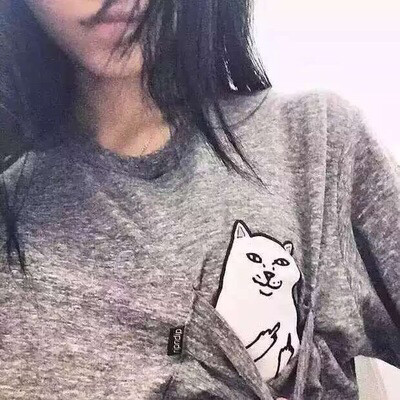 微博ripndip 偷看猫 鄙视猫 中指口袋贱猫T恤口袋猫咪短袖T恤男女
