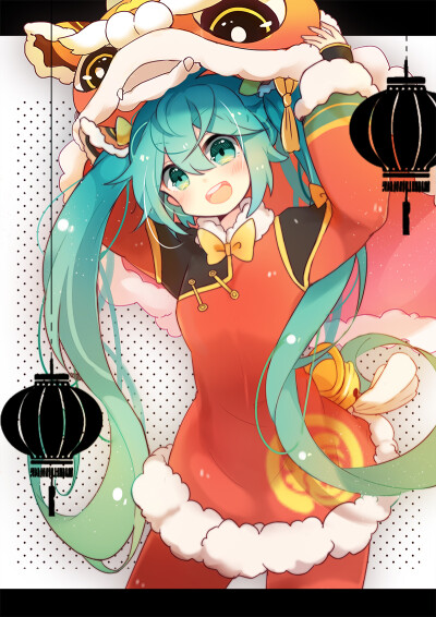 【id=57452363[p5] 画师：瘋狐 标题：log】初音未来，miku，舞狮miku，狮子舞miku，V家，VOCALOID，中国风，P站，少女，动漫，插画，可爱