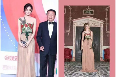 古丽娜扎身着Gucci 2016早秋系列飞鸟花卉珠片刺绣粉色礼服亮相上海国际电影节互联网之夜，这姑娘真是越来越美了