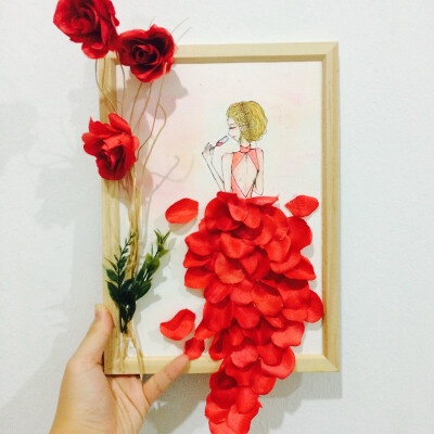 #ＤＩＹ #手工 #插画 #简单小礼物 #玫瑰rose #fashiondisgn 服装设计 #Art #相框