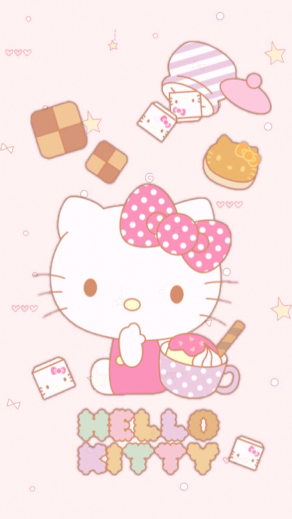 自创的helloKitty手机壁纸哦，萌坏了，分享给你们。喜欢拿图点赞哦。么么哒