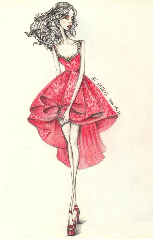 红色手绘小礼服~ 来自@设计师君君Selene