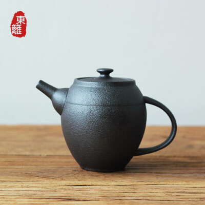 东篱粗陶禅意茶壶日式茶道铁釉黑陶瓷侧把壶功夫茶具泡茶器 