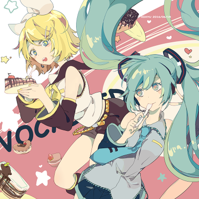 【id=57412944 画师：穸钰 标题：♥】初音未来，miku，镜音铃，镜音rin，V家，VOCALOID，橘葱，葱橘，食物，甜点，少女，P站，动漫，同人，插画