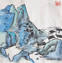 雕刻家张八十少年国画作品《高山流水》