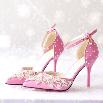 粉色水钻新娘婚鞋